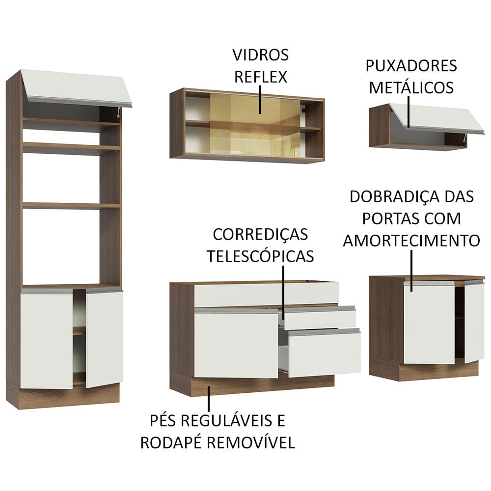 Armário de Cozinha Completa 270cm Rustic Branco Glamy Madesa 10