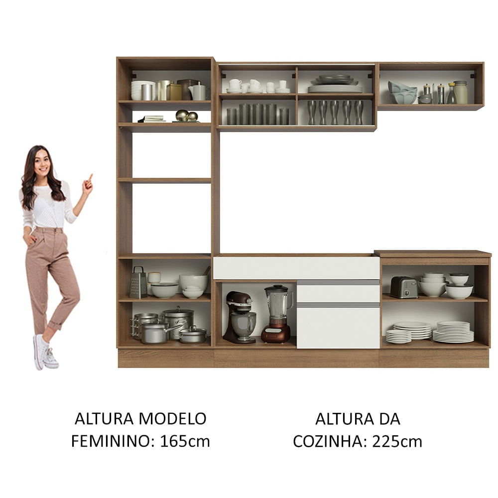Armário de Cozinha Completa 270cm Rustic Branco Glamy Madesa 10