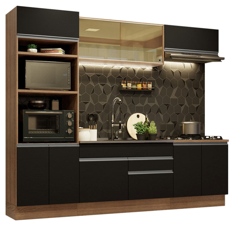 Armário de Cozinha Completa 270cm Rustic Preto Glamy Madesa 07