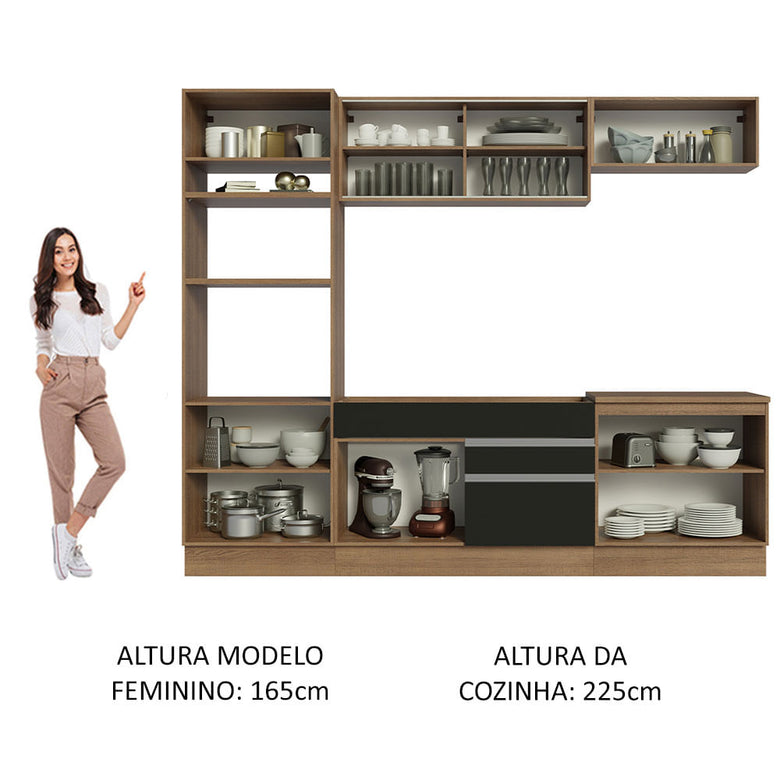 Armário de Cozinha Completa 270cm Rustic Preto Glamy Madesa 07