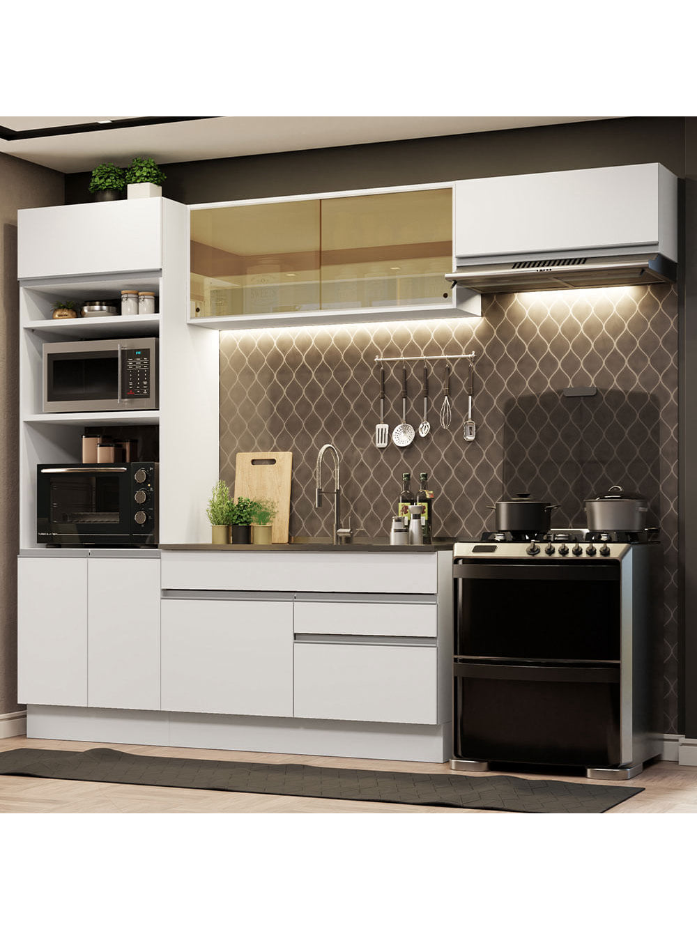 Armário de Cozinha Completa 270cm Branco Glamy Madesa 11 - Branco