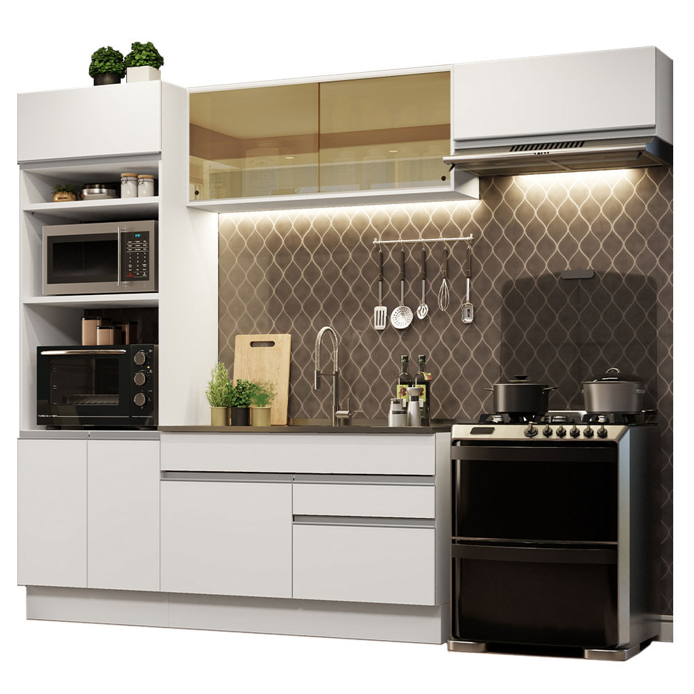 Armário de Cozinha Completa 270cm Branco Glamy Madesa 11 - Branco