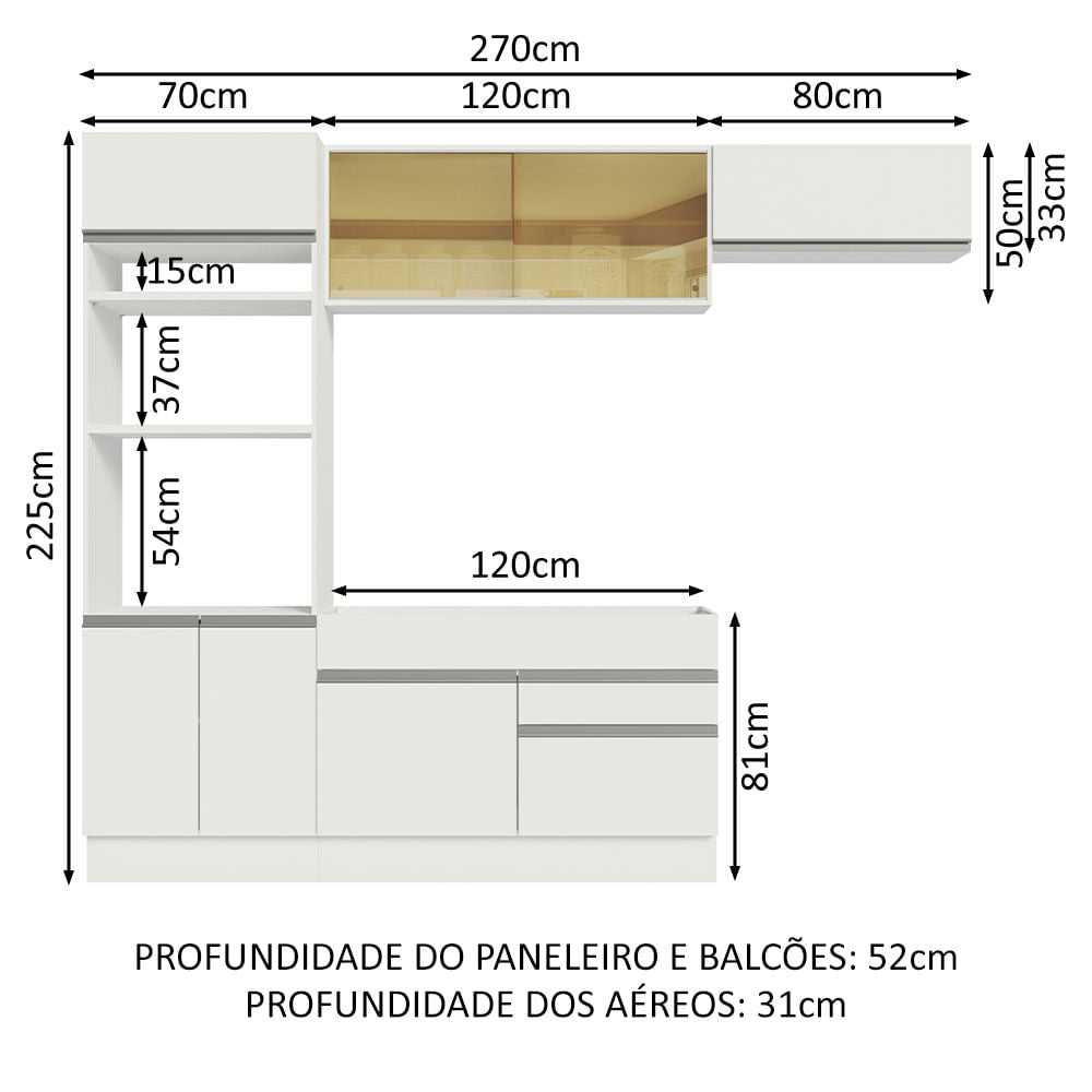 Armário de Cozinha Completa 270cm Branco Glamy Madesa 11