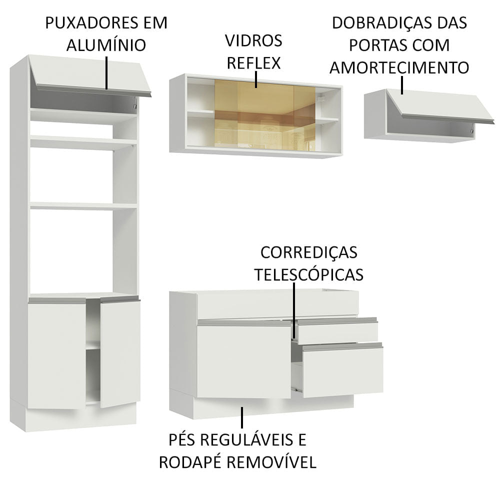 Armário de Cozinha Completa 270cm Branco Glamy Madesa 11