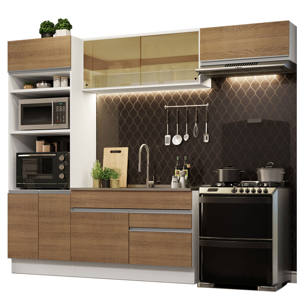 Armário de Cozinha Completa 270cm Branco Rustic Glamy Madesa 11 - Branco/Rustic