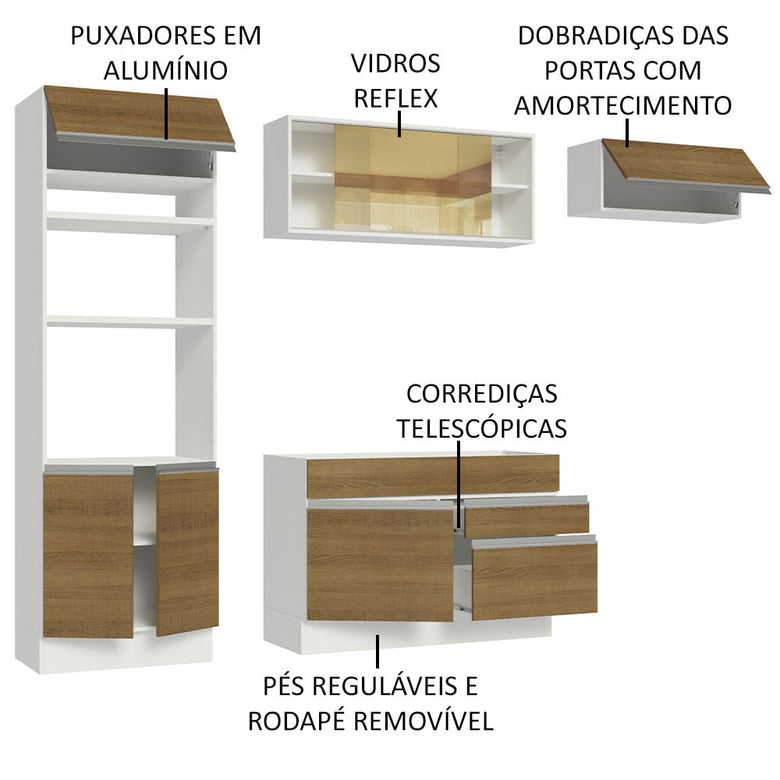 Armário de Cozinha Completa 270cm Branco Rustic Glamy Madesa 11