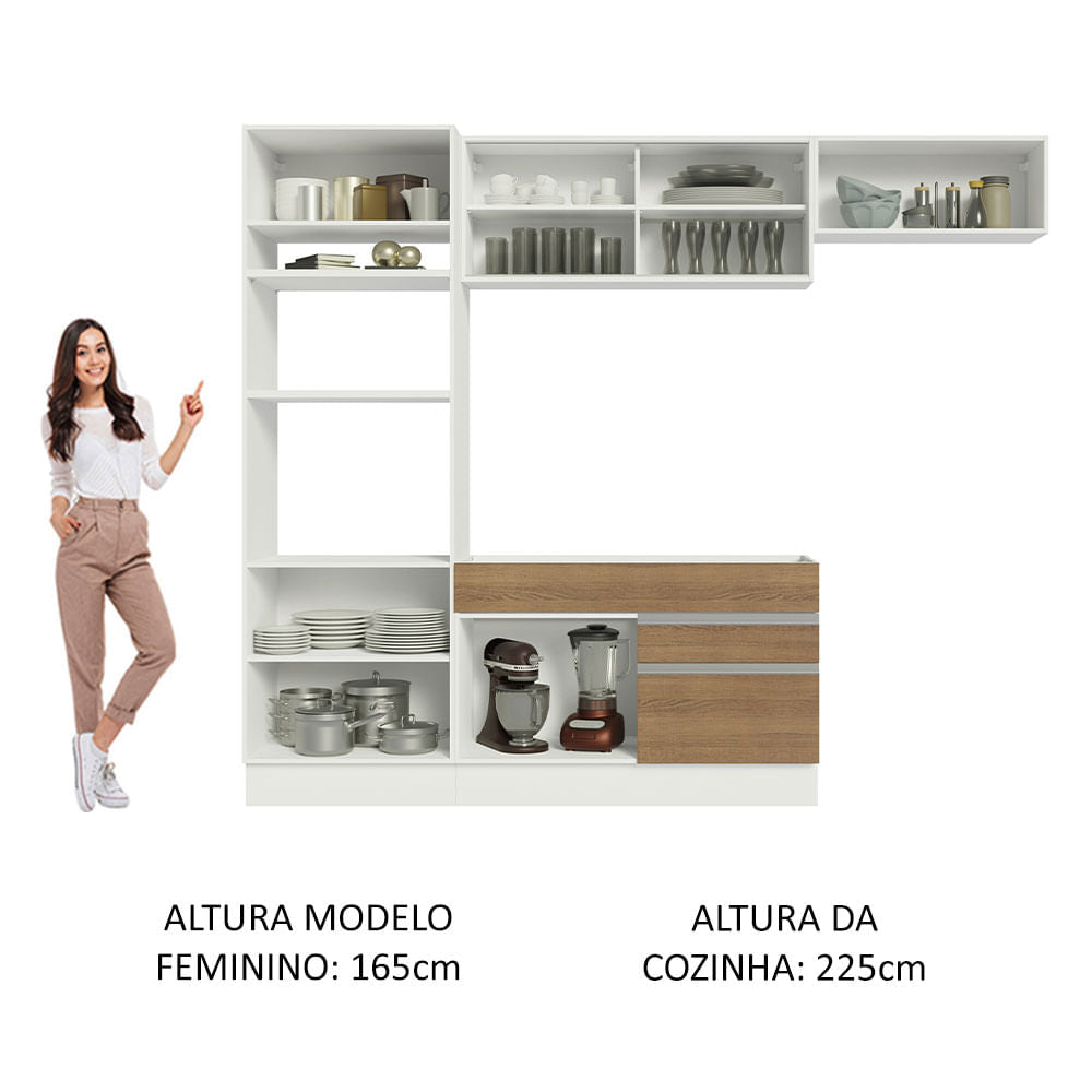 Armário de Cozinha Completa 270cm Branco Rustic Glamy Madesa 11
