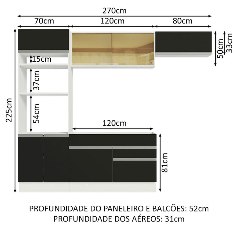 Armário de Cozinha Completa 270cm Branco Preto Glamy Madesa 11