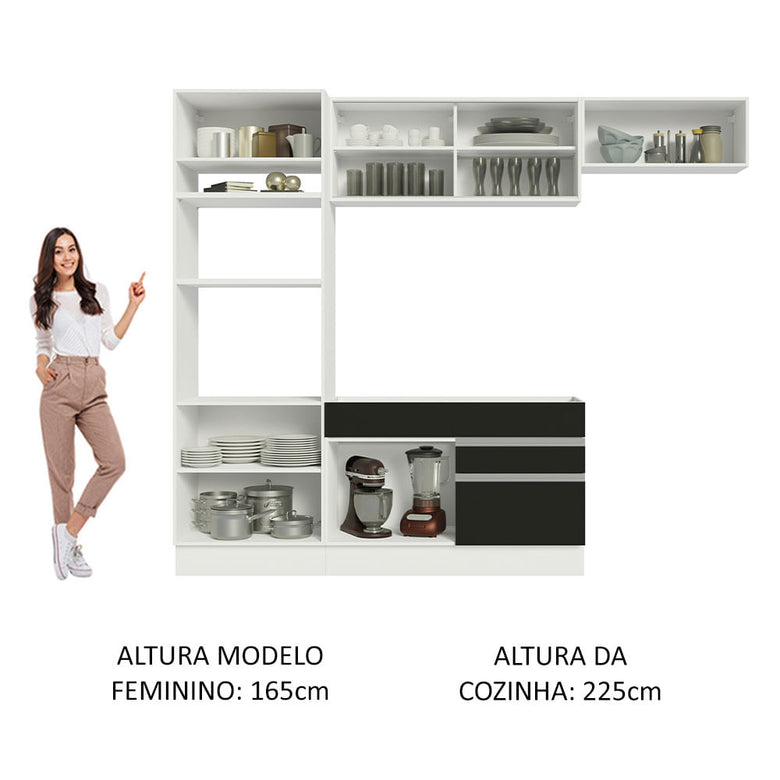 Armário de Cozinha Completa 270cm Branco Preto Glamy Madesa 11