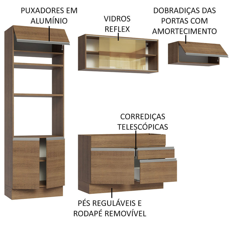 Armário de Cozinha Completa 270cm Rustic Glamy Madesa 11