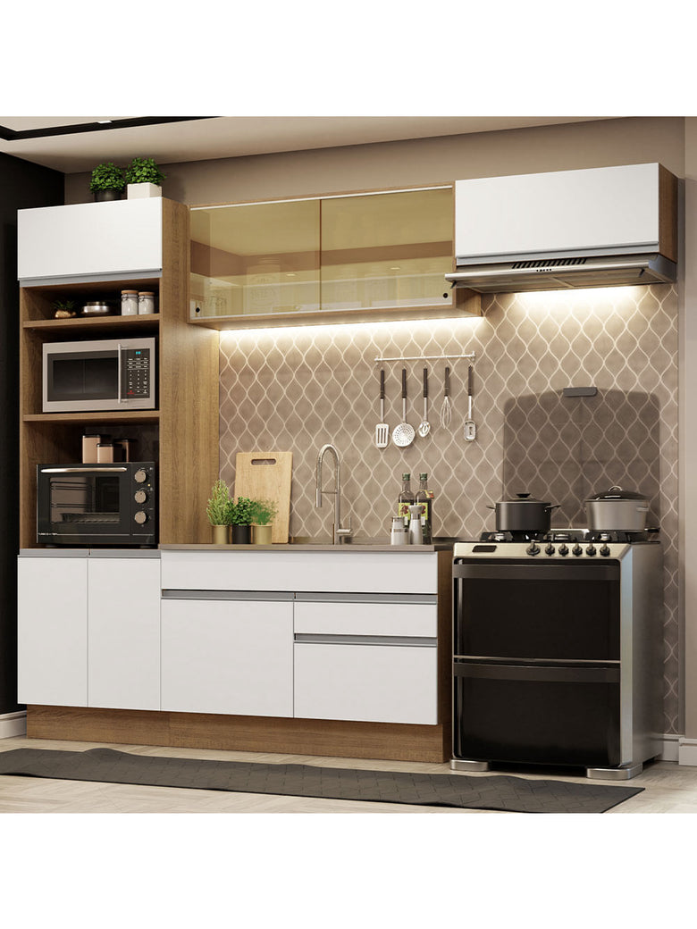 Armário de Cozinha Completa 270cm Rustic Branco Glamy Madesa 11