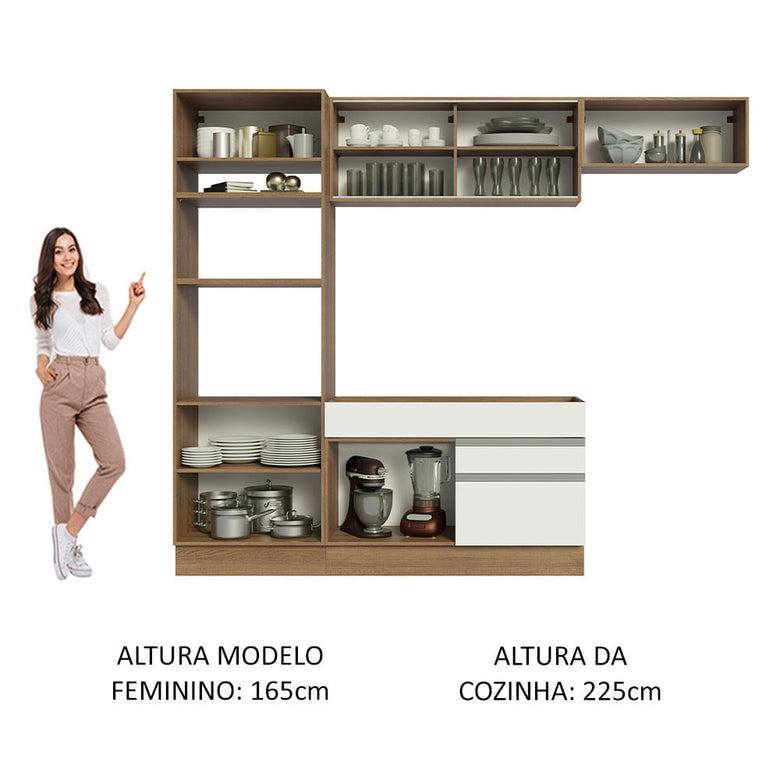 Armário de Cozinha Completa 270cm Rustic Branco Glamy Madesa 11