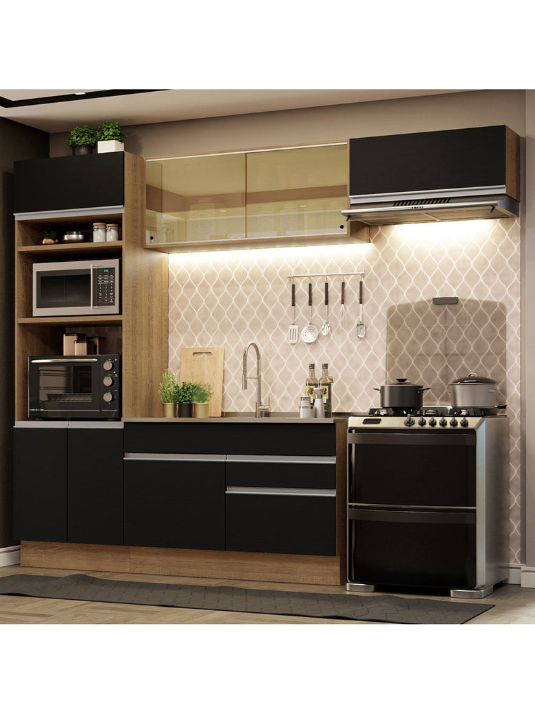 Armário de Cozinha Completa 270cm Rustic Preto Glamy Madesa 11
