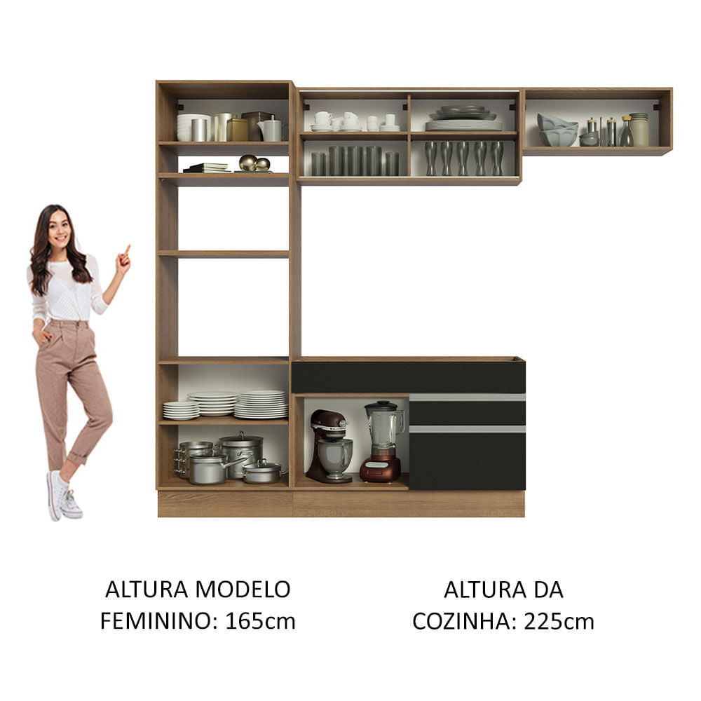 Armário de Cozinha Completa 270cm Rustic Preto Glamy Madesa 11