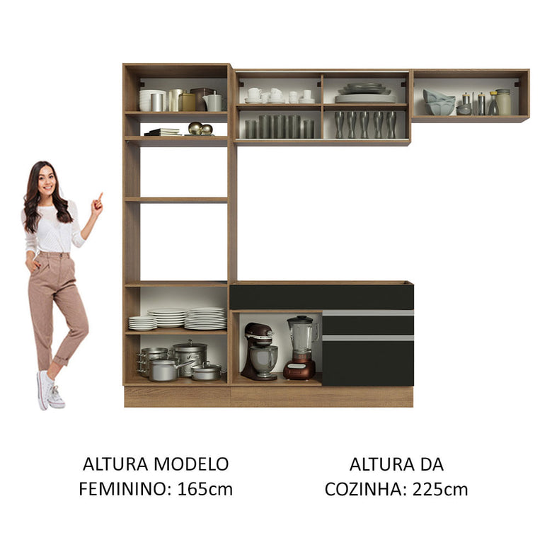 Armário de Cozinha Completa 270cm Rustic Preto Glamy Madesa 11
