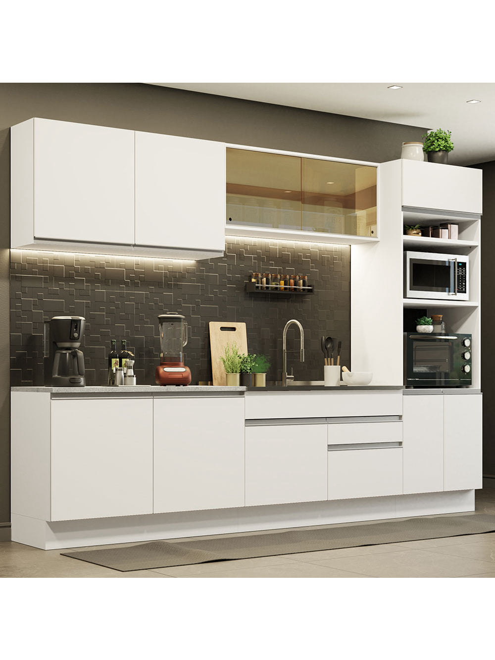 Armário de Cozinha Completa 310cm Branco Glamy Madesa 01 - Branco