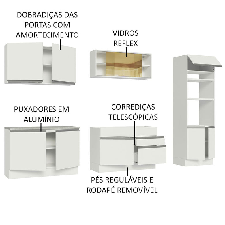 Armário de Cozinha Completa 310cm Branco Glamy Madesa 01