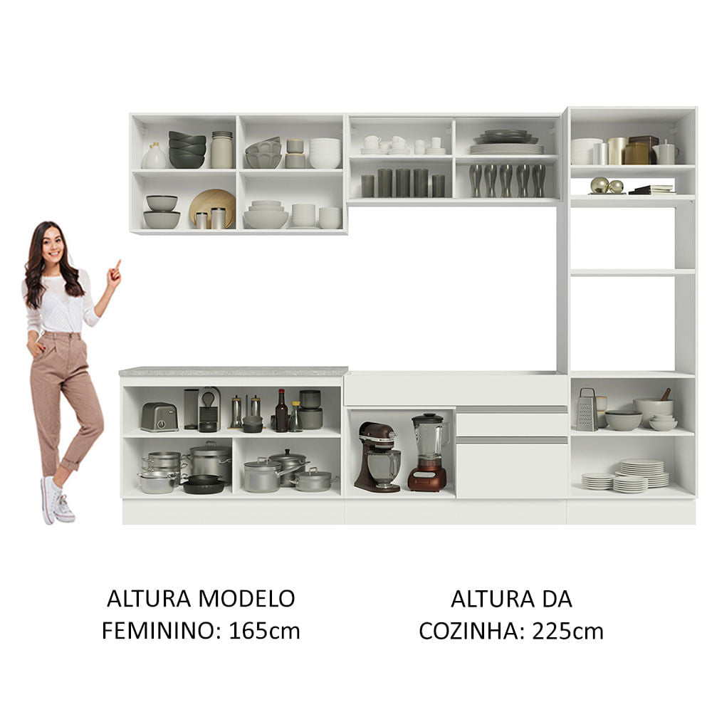 Armário de Cozinha Completa 310cm Branco Glamy Madesa 01