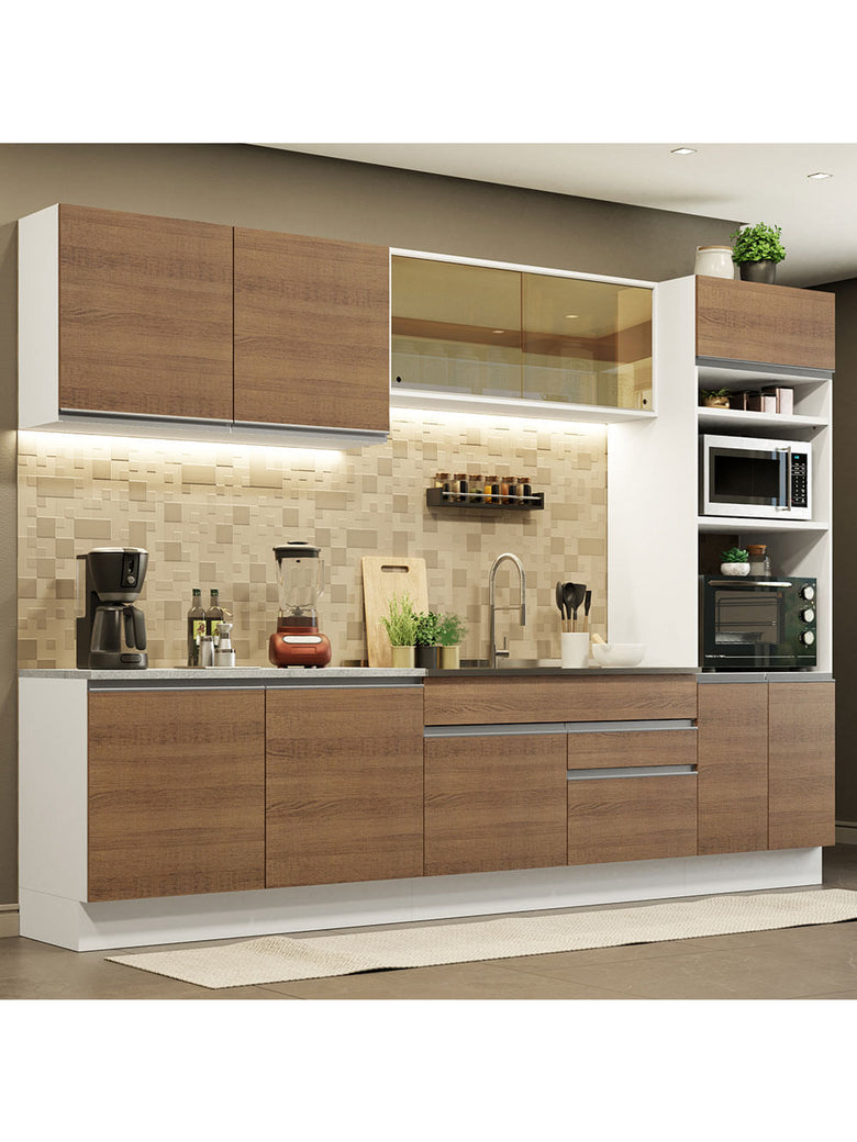 Armário de Cozinha Completa 310cm Branco Rustic Glamy Madesa 01