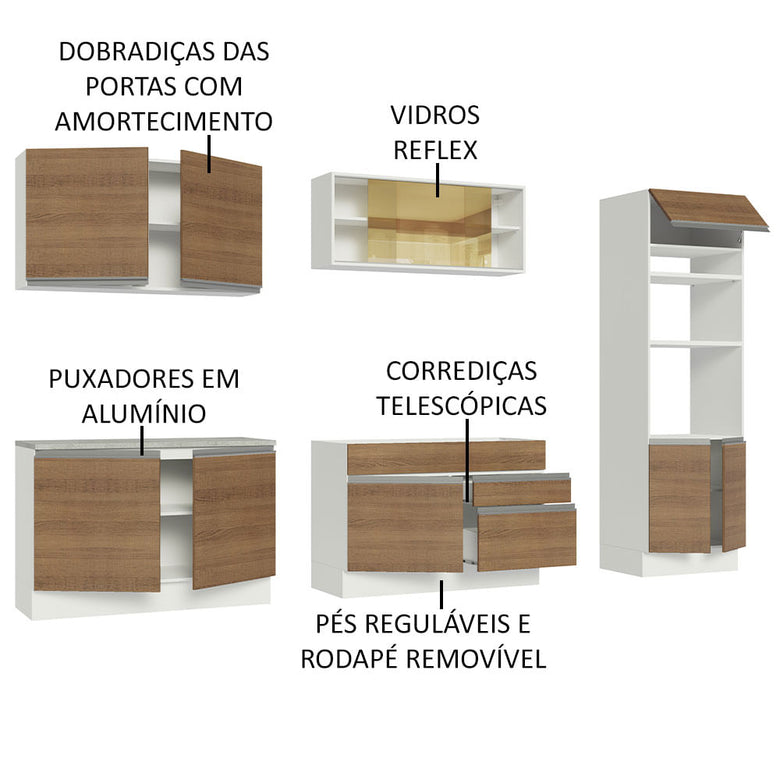 Armário de Cozinha Completa 310cm Branco Rustic Glamy Madesa 01