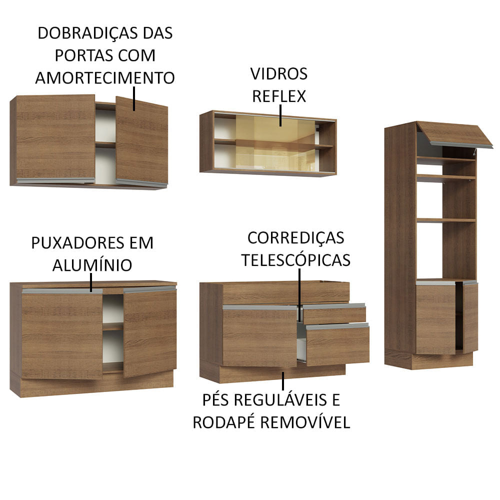 Armário de Cozinha Completa 310cm Rustic Glamy Madesa 01