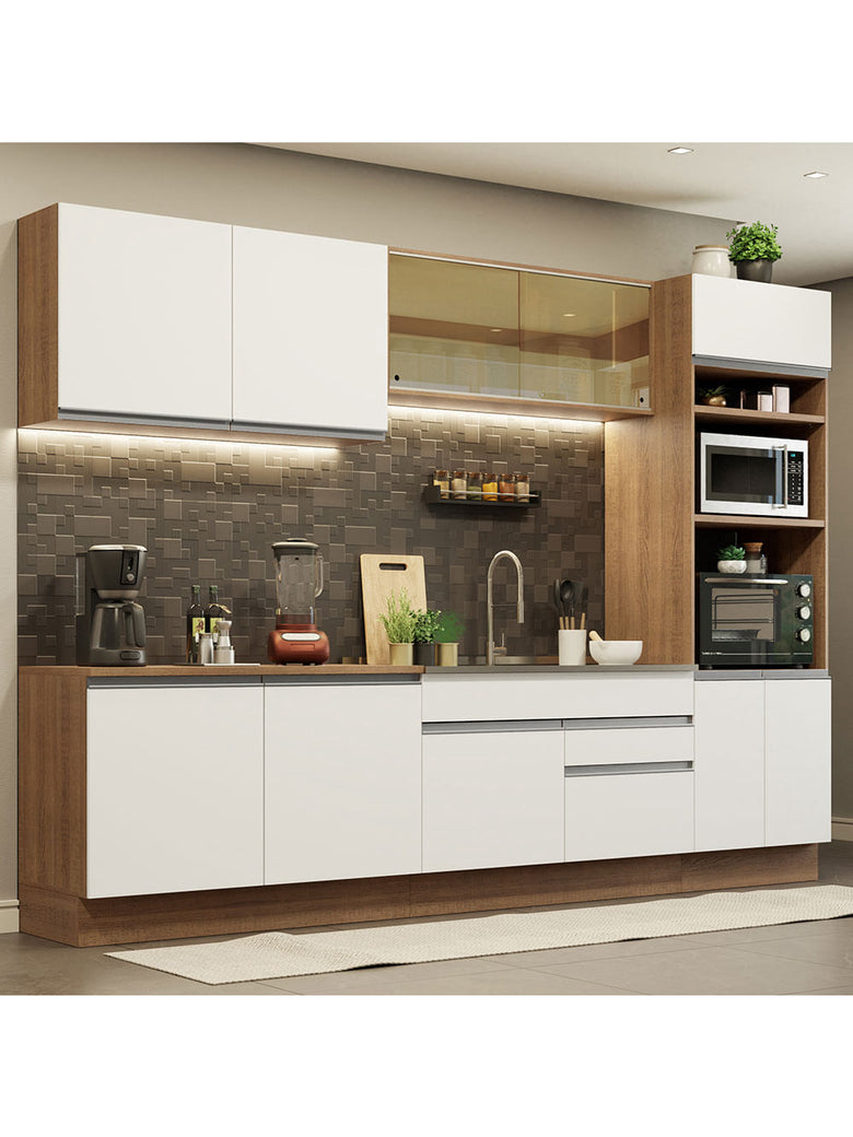 Armário de Cozinha Completa 310cm Rustic Branco Glamy Madesa 01