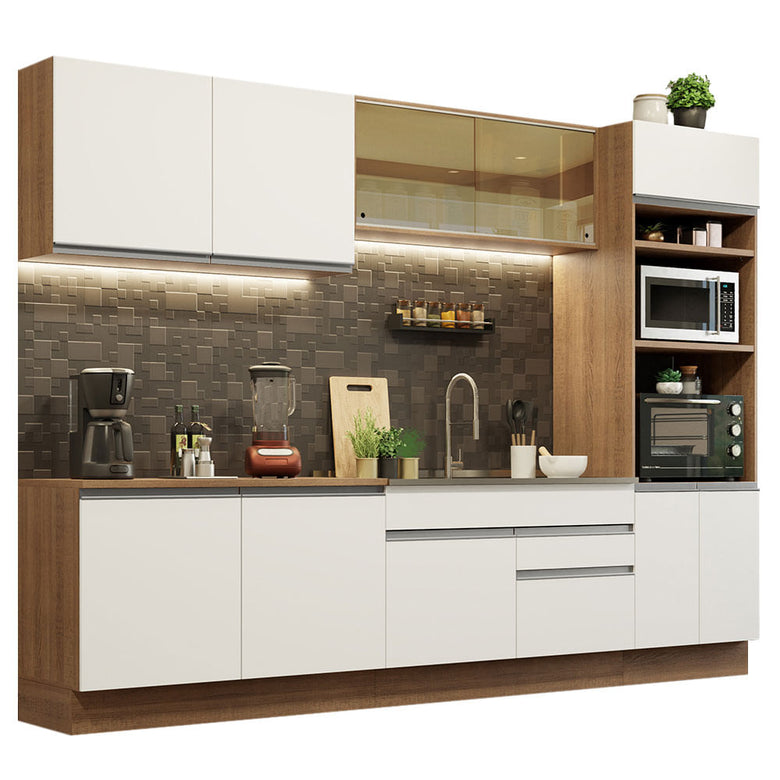 Armário de Cozinha Completa 310cm Rustic Branco Glamy Madesa 01