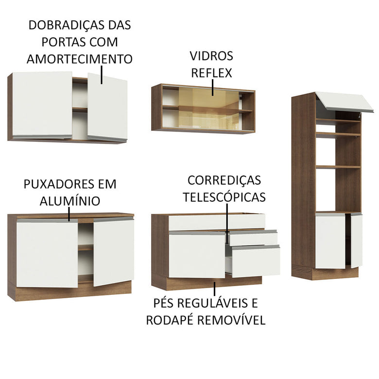 Armário de Cozinha Completa 310cm Rustic Branco Glamy Madesa 01