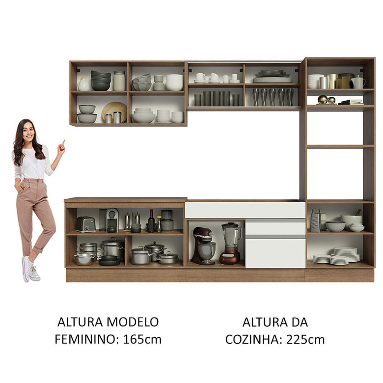 Armário de Cozinha Completa 310cm Rustic Branco Glamy Madesa 01