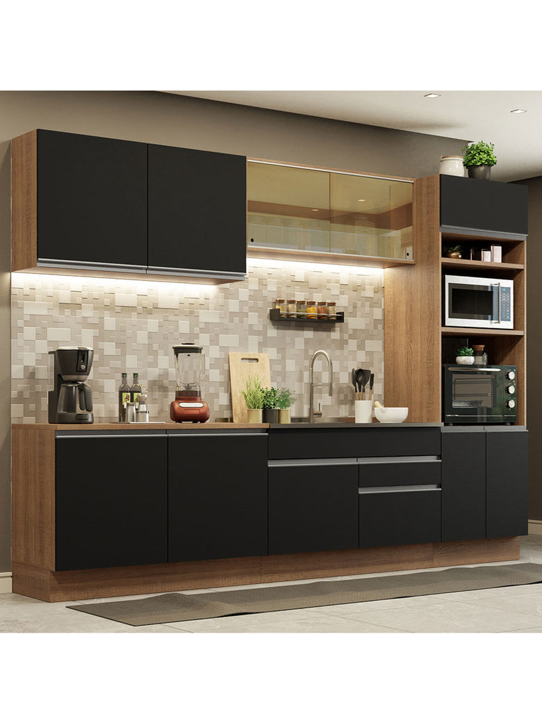 Armário de Cozinha Completa 310cm Rustic Preto Glamy Madesa 01