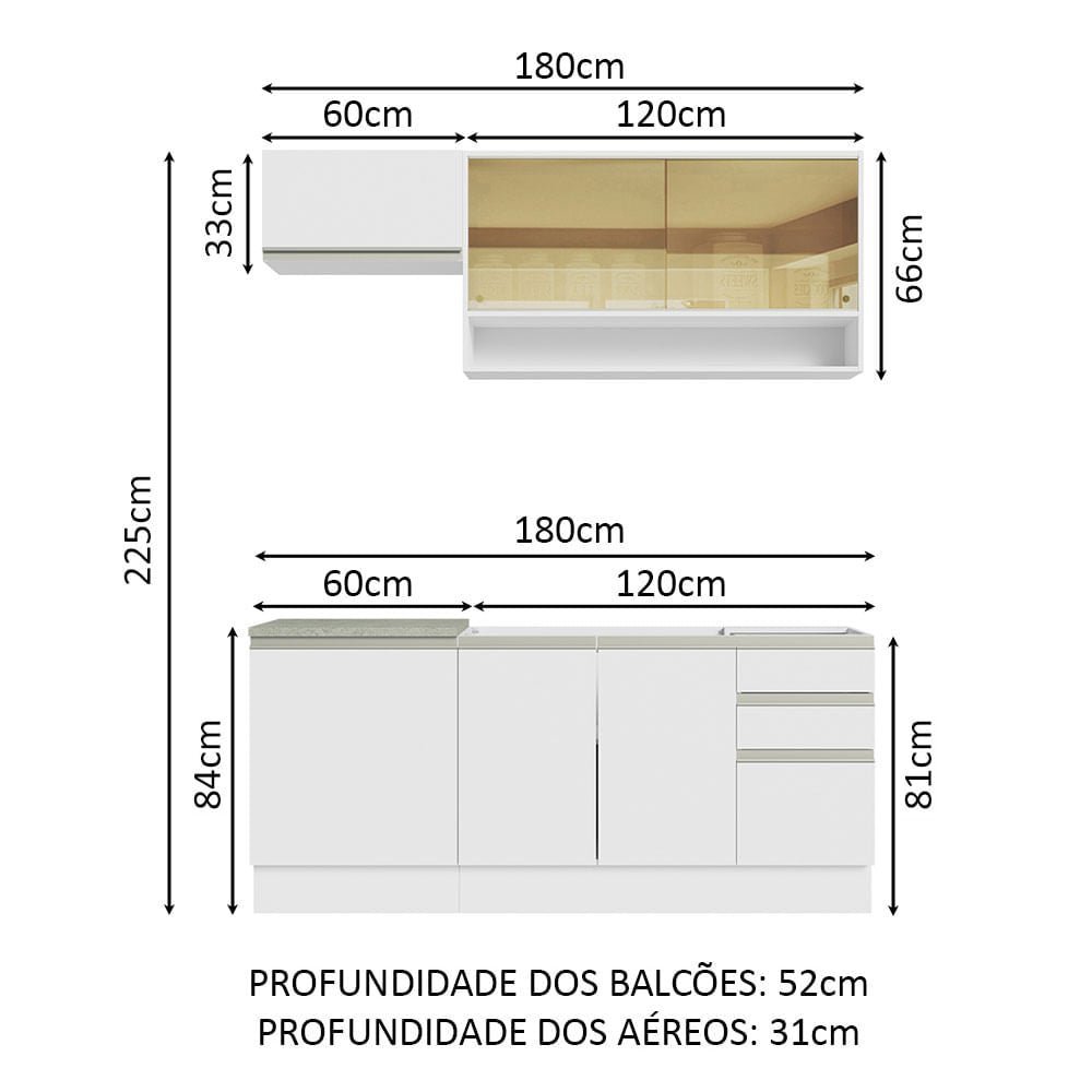Armário de Cozinha Compacta 180cm Branco Glamy Madesa 08