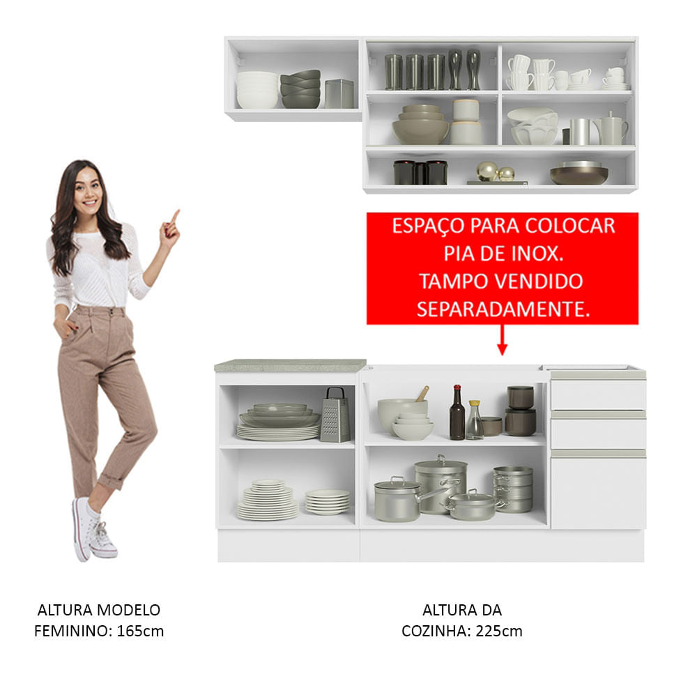 Armário de Cozinha Compacta 180cm Branco Glamy Madesa 08