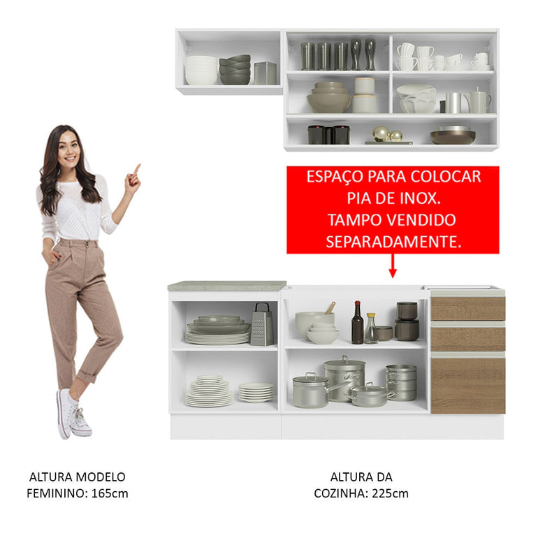 Armário de Cozinha Compacta 180cm Branco Rustic Glamy Madesa 08