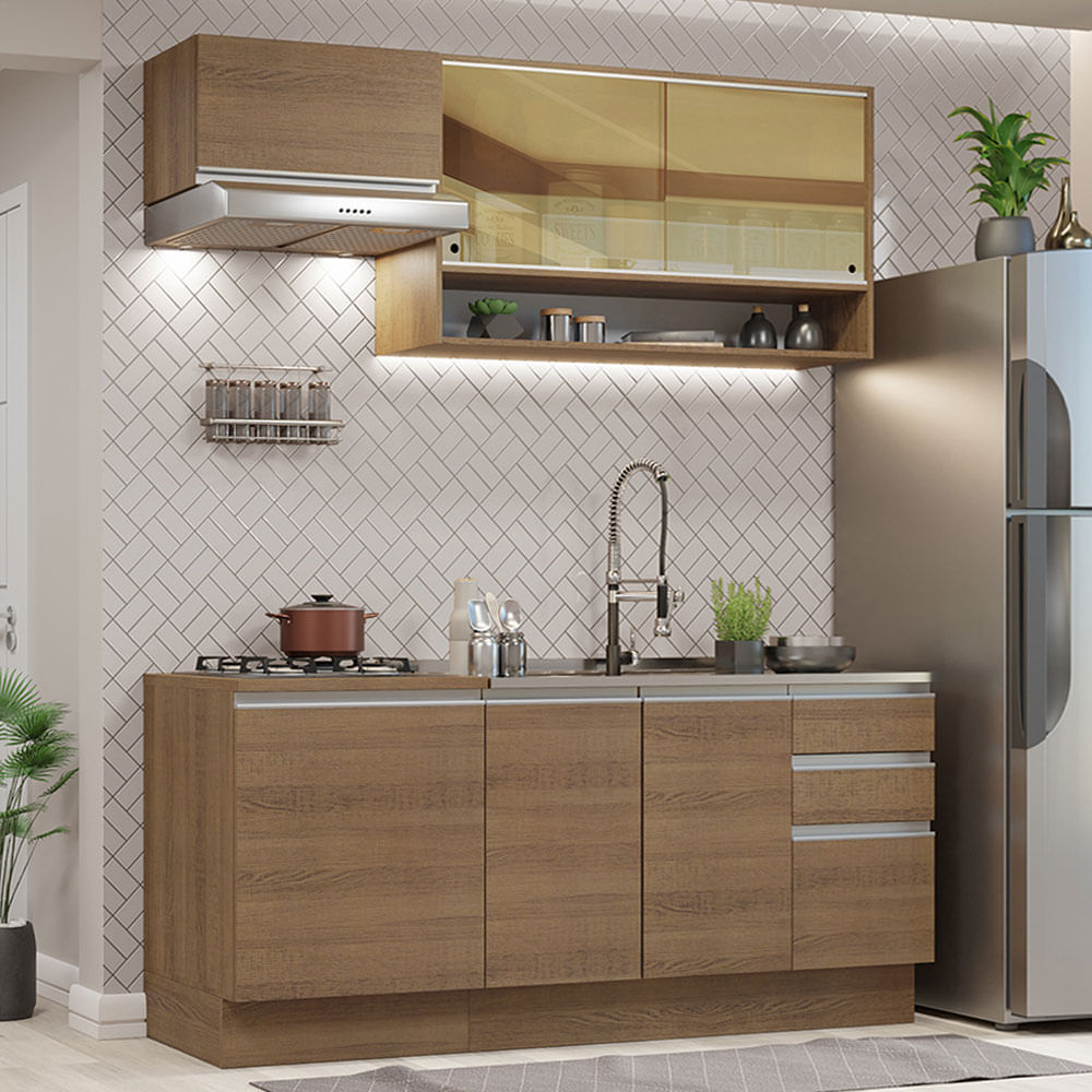 Armário de Cozinha Compacta 180cm Rustic Glamy Madesa 08 - Rustic