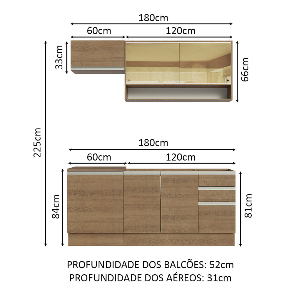 Armário de Cozinha Compacta 180cm Rustic Glamy Madesa 08