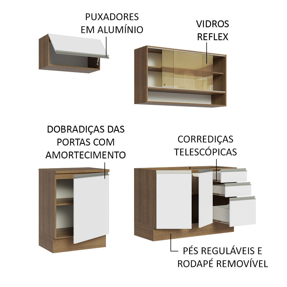Armário de Cozinha Compacta 180cm Rustic Branco Glamy Madesa 08