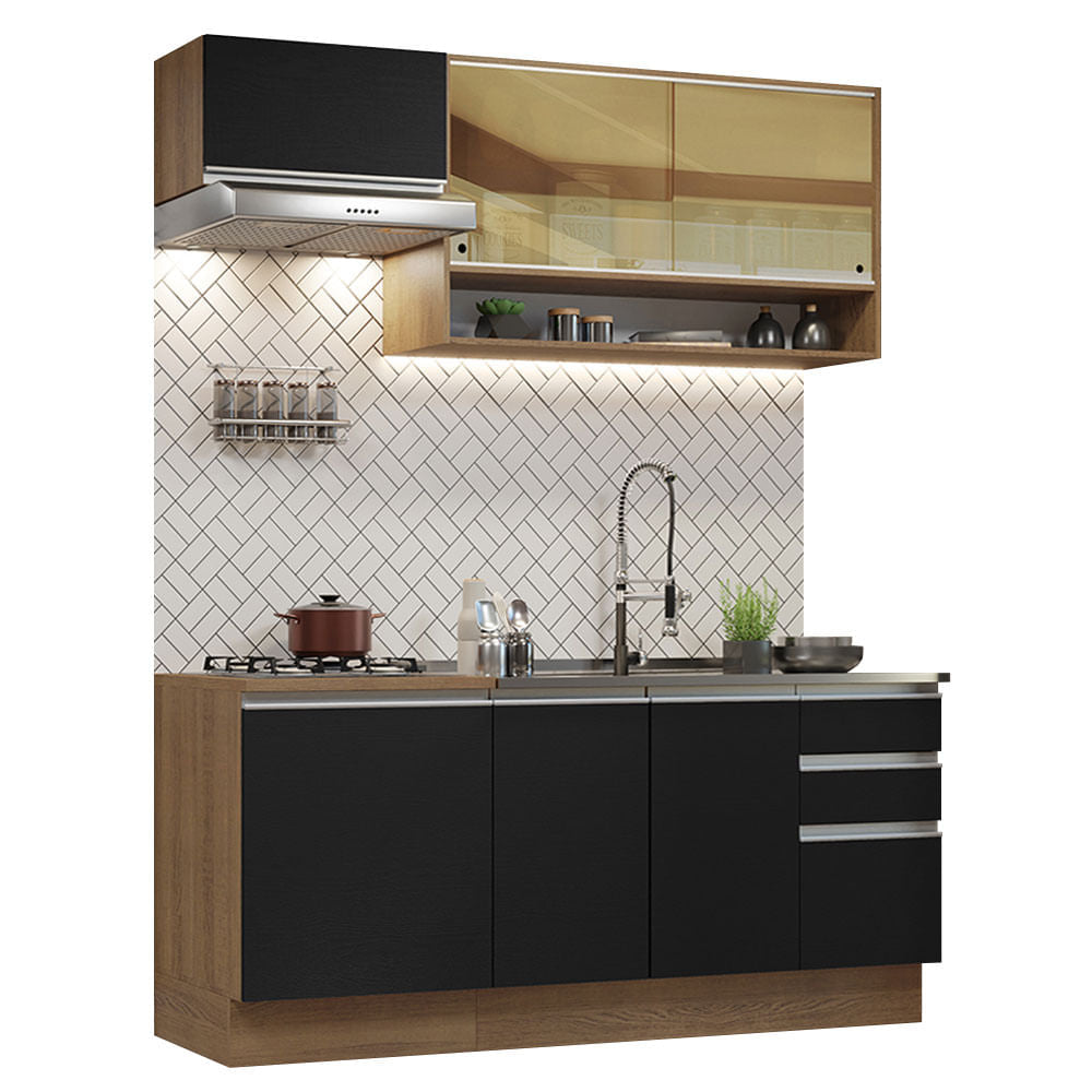 Armário de Cozinha Compacta 180cm Rustic Preto Glamy Madesa 08 - Rustic/Preto