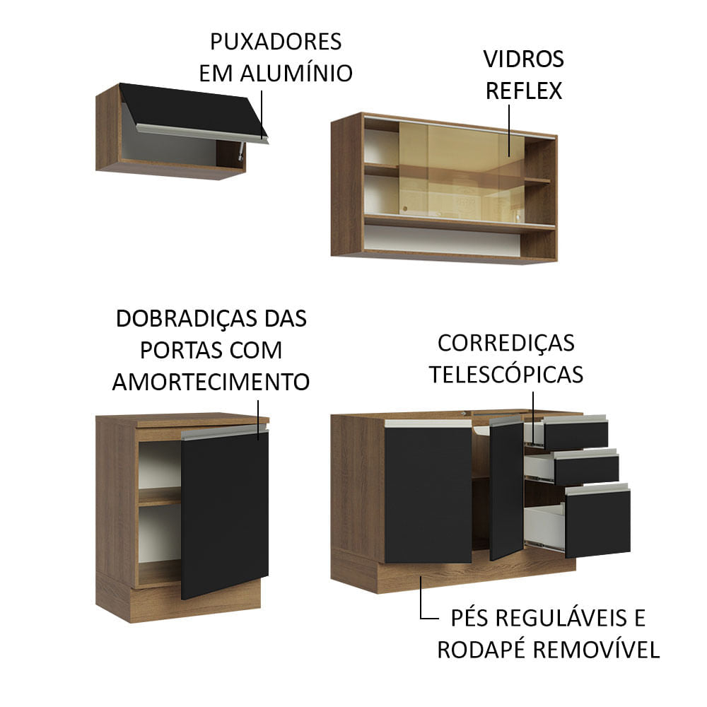 Armário de Cozinha Compacta 180cm Rustic Preto Glamy Madesa 08
