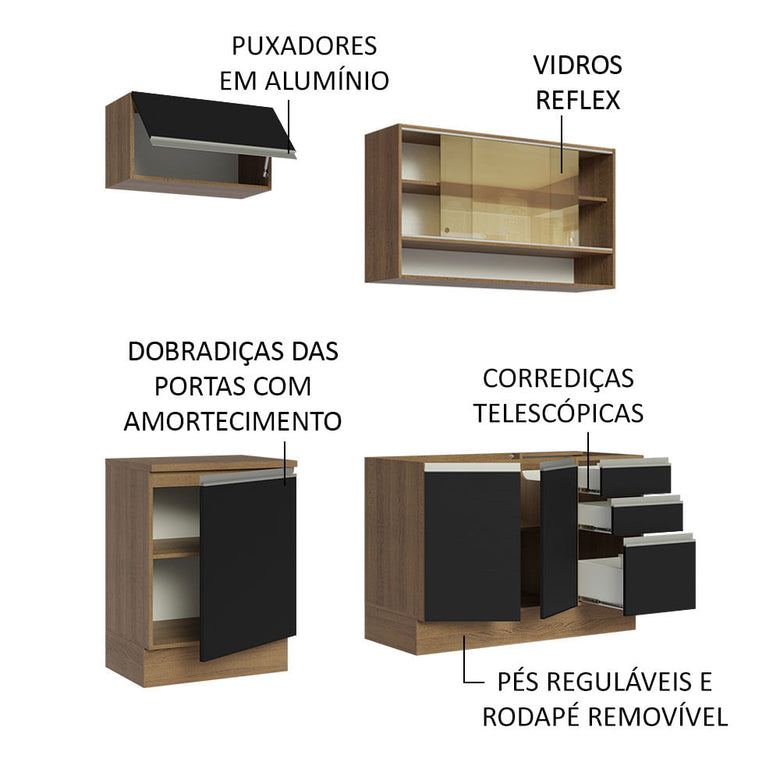 Armário de Cozinha Compacta 180cm Rustic Preto Glamy Madesa 08