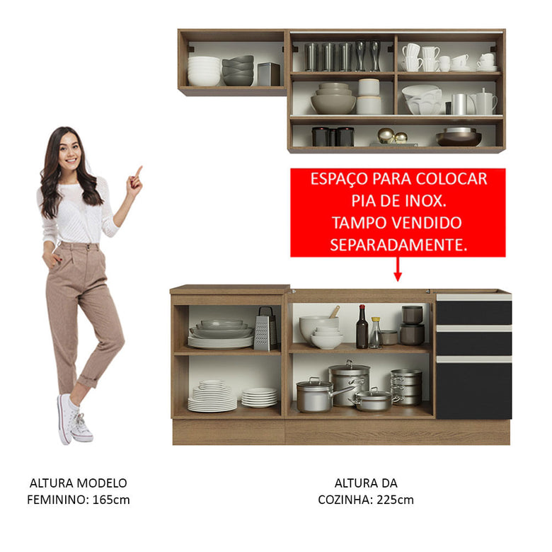 Armário de Cozinha Compacta 180cm Rustic Preto Glamy Madesa 08