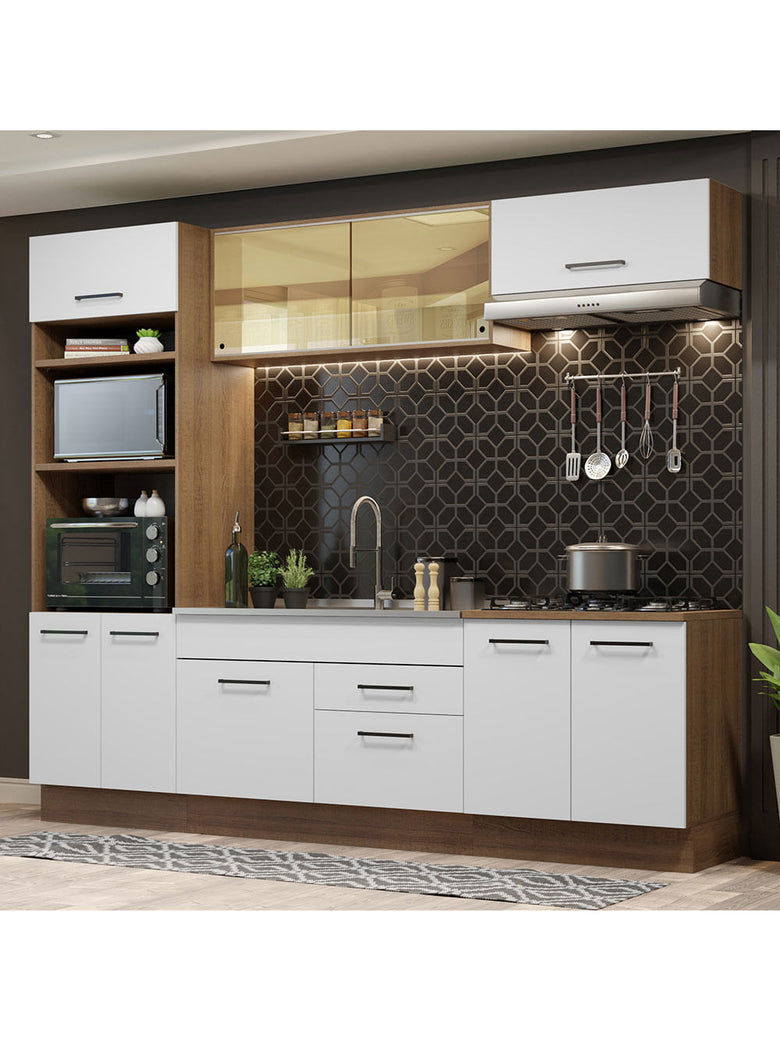 Armário de Cozinha Completa 270cm Rustic Branco Agata Madesa 03