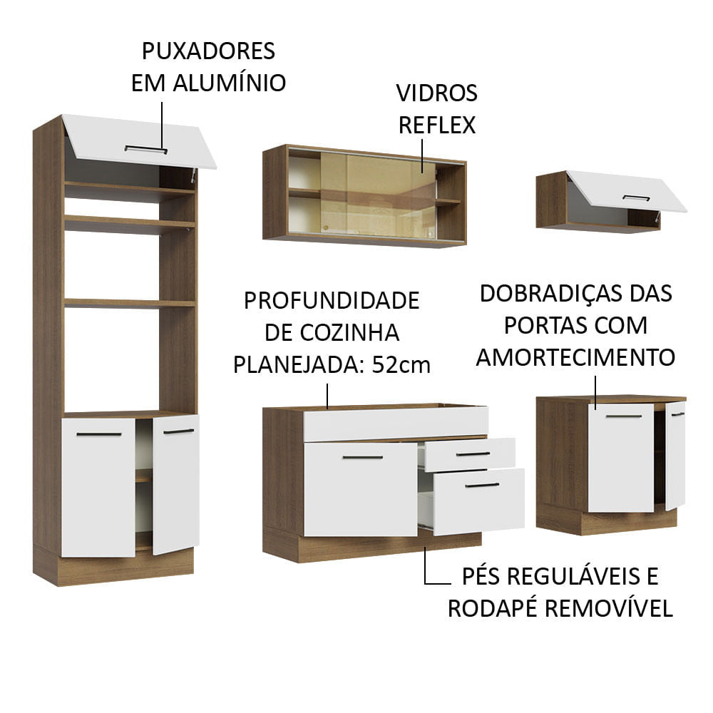 Armário de Cozinha Completa 270cm Rustic Branco Agata Madesa 03