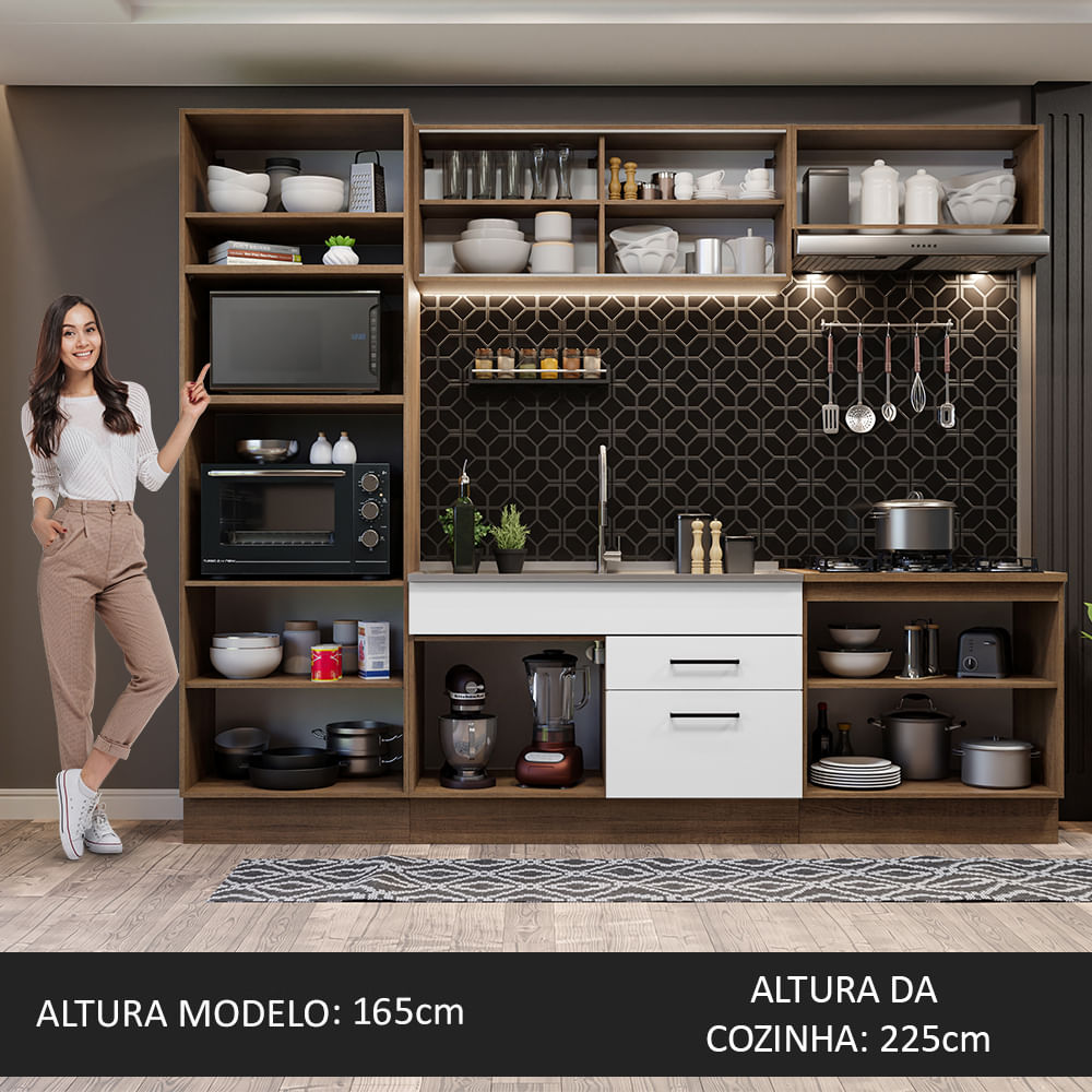 Armário de Cozinha Completa 270cm Rustic Branco Agata Madesa 03