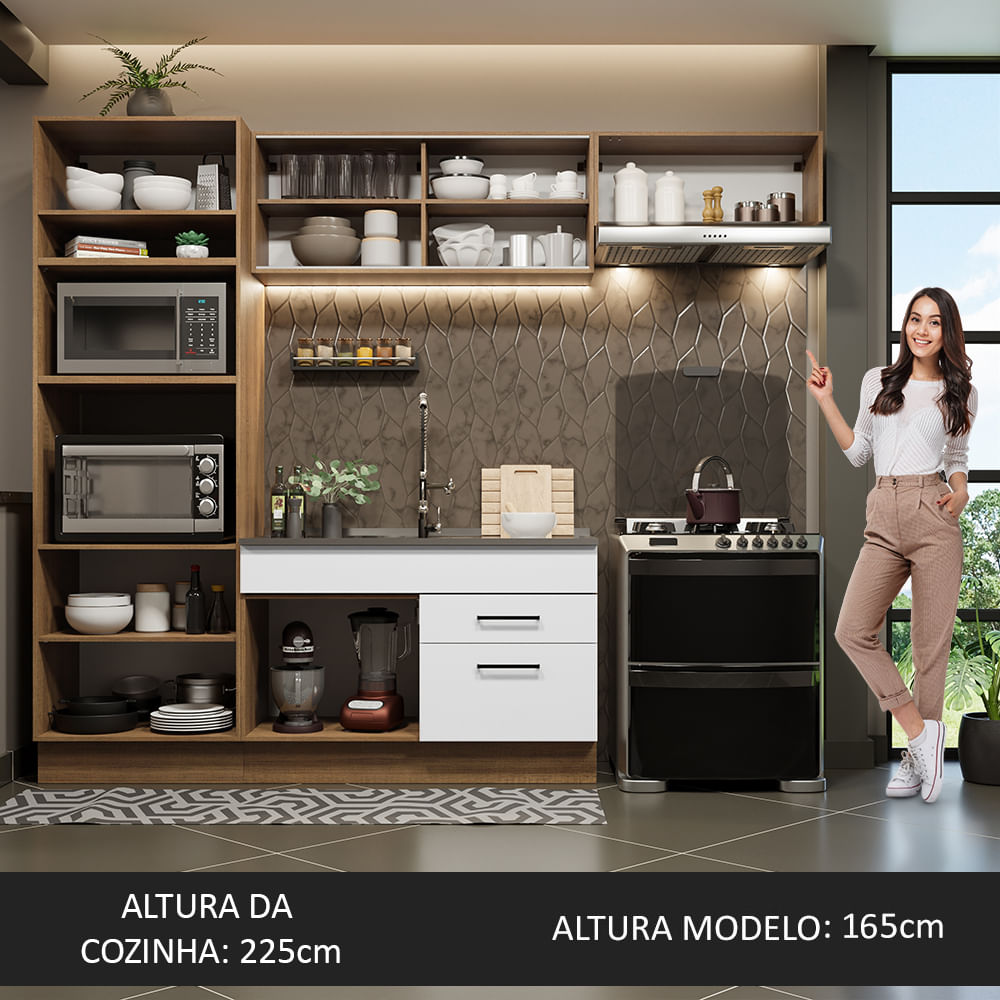 Armário de Cozinha Completa 270cm Rustic Branco Agata Madesa 04