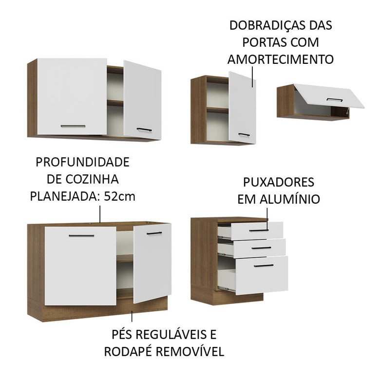 Armário de Cozinha Completa 260cm Rustic Branco Agata Madesa 02