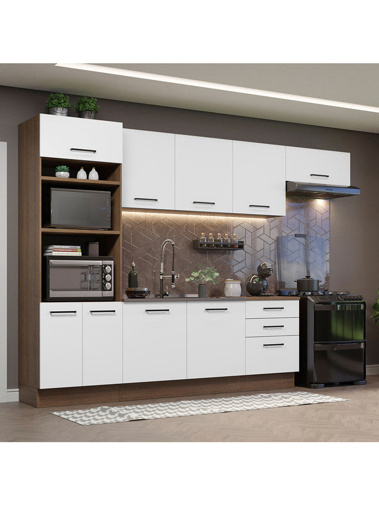Armário de Cozinha Completa 330cm Rustic Branco Agata Madesa 01