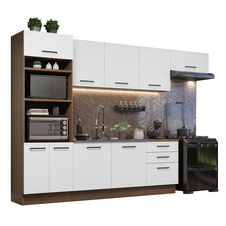Armário de Cozinha Completa 330cm Rustic Branco Agata Madesa 01