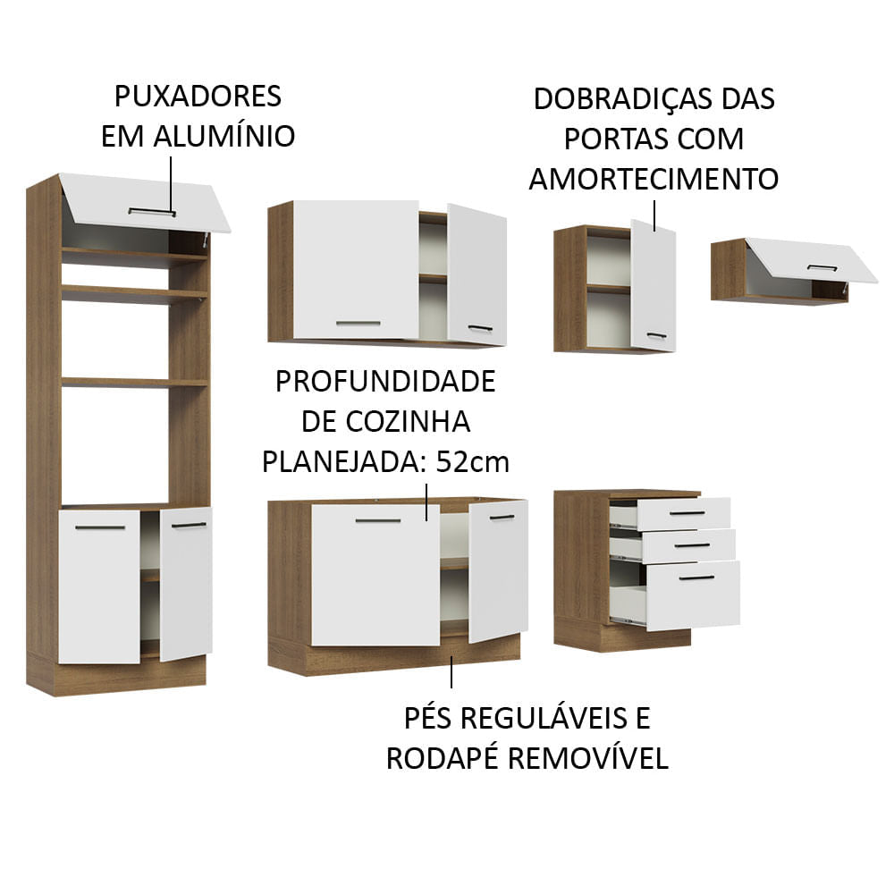 Armário de Cozinha Completa 330cm Rustic Branco Agata Madesa 01