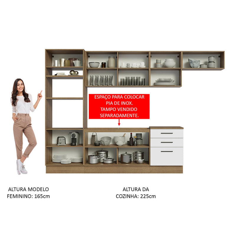 Armário de Cozinha Completa 330cm Rustic Branco Agata Madesa 01