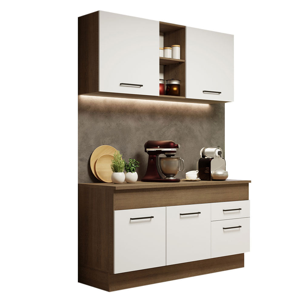 Armário de Cozinha Compacta 150cm Rustic/Branco Agata Madesa 01 - Rustic/Branco
